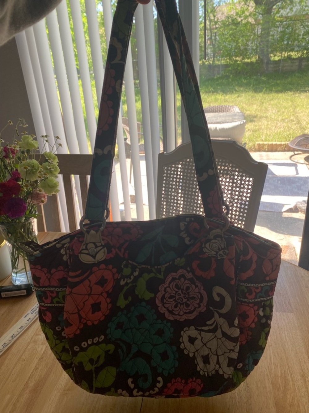 Vera Bradley Lola Quilted Floral Large Shoulder Purse in Brown and Pink - Picture 9 of 16
